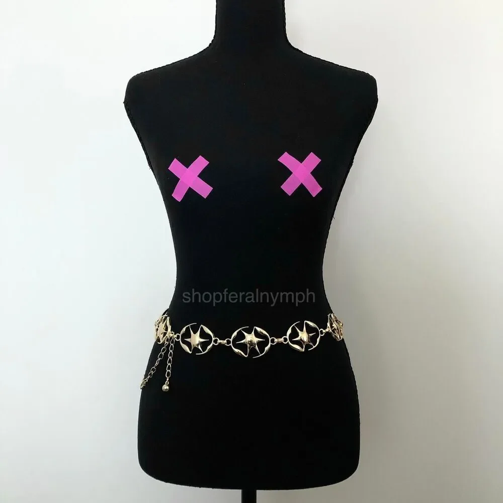 Y2K Celestial Liquid Gold Starburst Chain Belt, Fits 23.5–42.5 Inches, X7GA1218